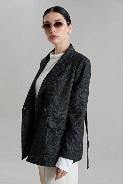 ParlaMira سترة نسائية سوداء فاخرة منقوشة قماش قابل للتمدد