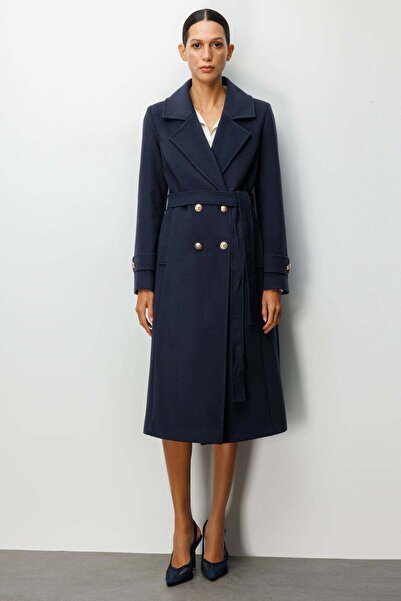 Ekol Coat with Belted Waist and Epaulette Sleeves