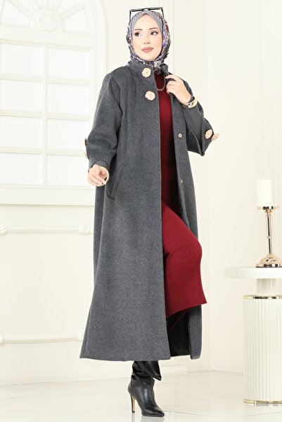 ModaMerve Aksesuar Düğme Detaylı Kaban 6254BSK463-MS Antrasit