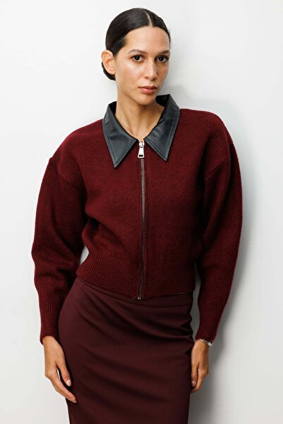 ON Deri Detaylı Fermuarlı Hırka