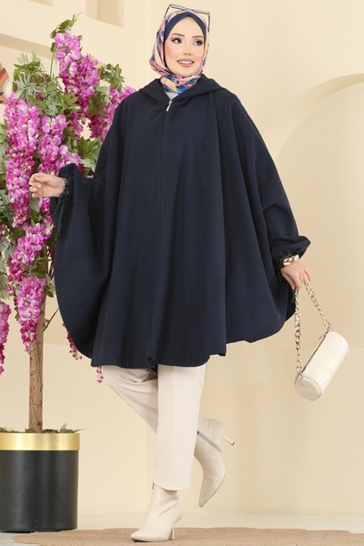 ModaMerve Kapüşon Detaylı Kaşe Panço 0505ERK1158-MS Laci