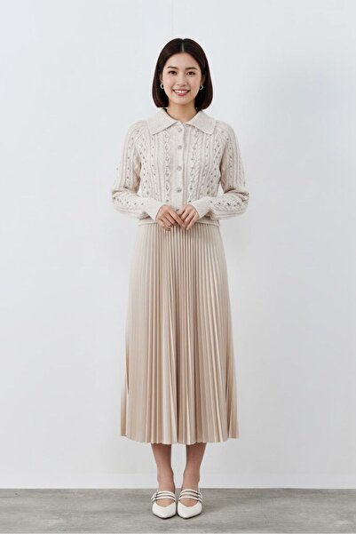 Gülşah collection Leather-Look Pleated Skirt - Beige
