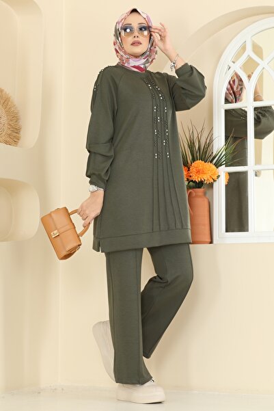 ModaMerve Taş Detaylı Modal Takım 3192HBS856-MS Haki