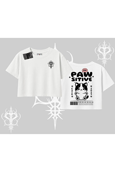 Tarzsokak Paw Sitive mačka Back Štampano Oversize kroj Skraćeni kroj Majica