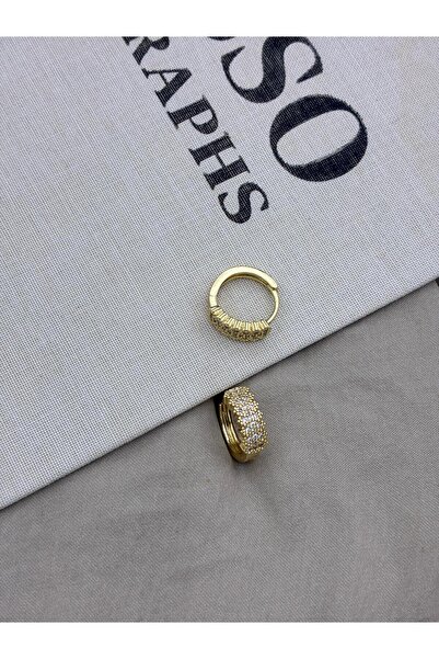 Hedef Bijuteri أقراط دائرية سميكة من حجر الزركون باللون الذهبي موديل CM09