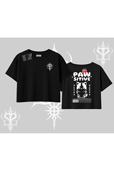 Tarzsokak Tricou crop supradimensionat cu imprimeu pe spate Paw Sitive Cat