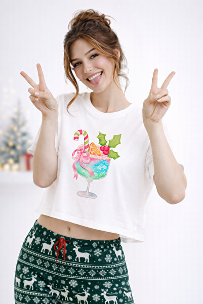 FANA تي شيرت نسائي لعيد الميلاد من القطن الأبيض شبه كروب قصة فضفاضة تي شيرت ك...