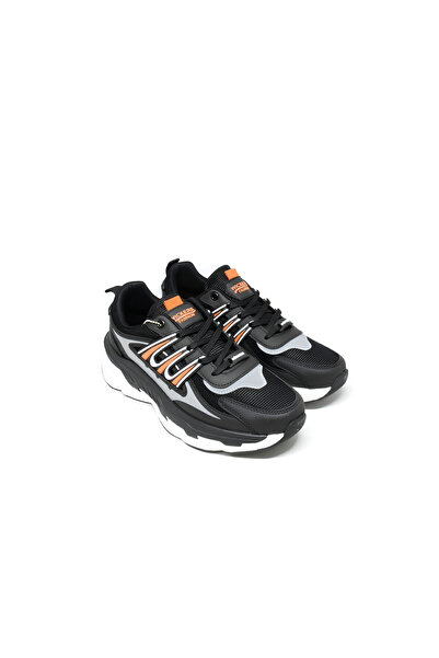 Wickers Waykon Black-Orange Lace-Up Striped Detail Sneaker Casual Sports Shoes