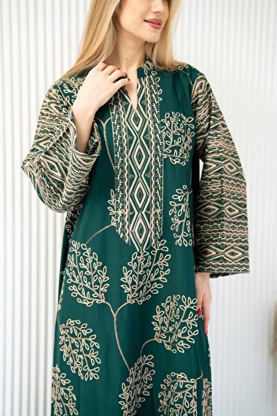 AFandina Luxurious linen jalabiya with intricate patterns SM-9