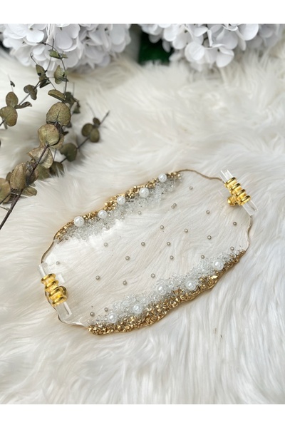 RESİNARTSHOP Epoksi Tepsi Şeffaf& Gold Damat Tepsisi küçük boy