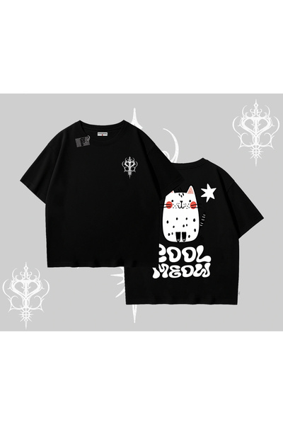 Tarzsokak Cool Meow Napisano Slatko mačka Leđa Štampano Oversize kroj Majica