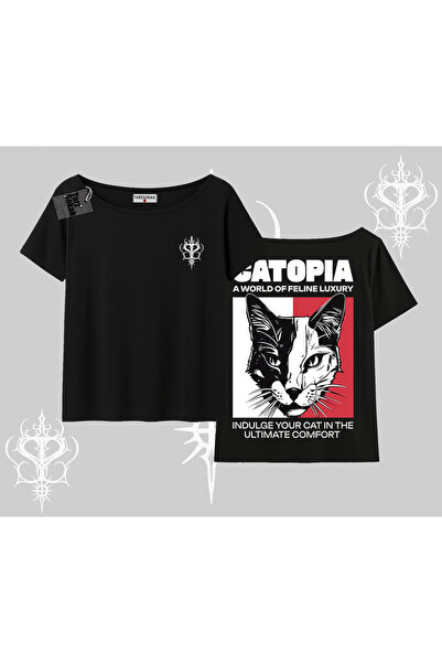 Tarzsokak تي شيرت عصري ذو طابع قطط مطبوع برقبة على شكل قارب