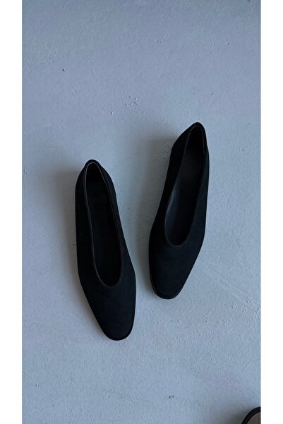 Eataly Shoes Ella Siyah Süet Kadın Babet Ayakkabı