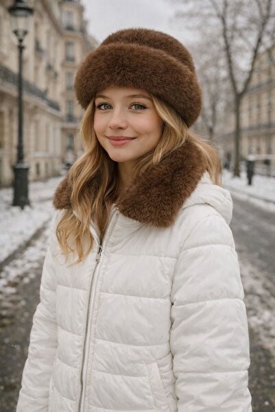 MARBERRY Brown Soft Textured Children's Kalpak Hat 10-15 Years Old