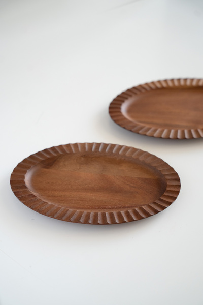 Dekorzdükkan 2-Piece Small Size Acacia Boat Plate