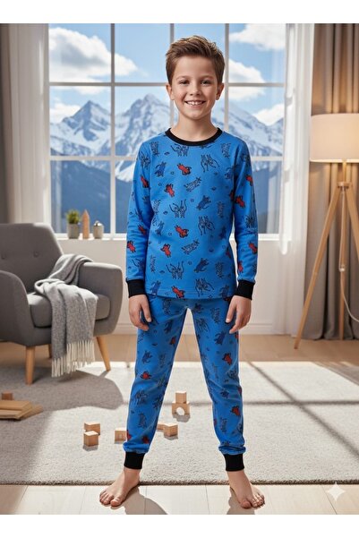 Kidora Kids Boy's Blue Color Interlock Fabric Long Sleeve Pajama Set