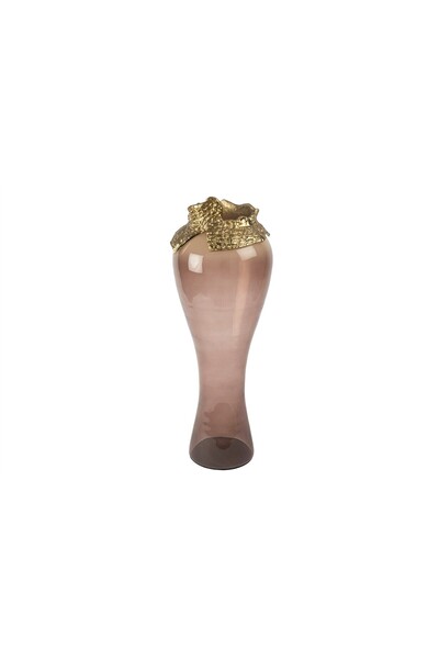 Mikasa Moor Brown Translucent Glass Gold Detailed Vase 73X27Cm