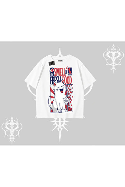 Tarzsokak Tricou supradimensionat cu imprimeu „Smell of Fresh Food Kedi”