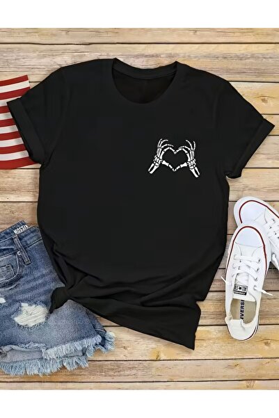 LELVANİ Καθημερινό μπλουζάκι με σχέδιο κρανίου και καρδιάς