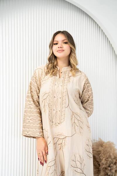 AFandina Luxurious linen jalabiya with intricate patterns SM-9