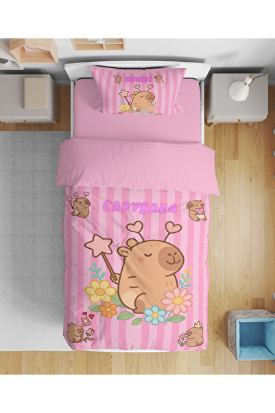 Erays Home Capybara Cute Patterned 3D Digital Printed Single Girl's Duvet Cover Set Sleeping Set