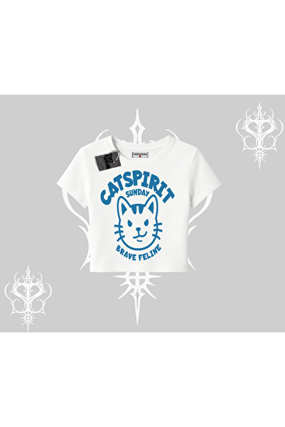 Tarzsokak Catspirit Sunday Brave Feline Printed mačka Štampano Baby Tee T-Shirt