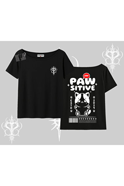 Tarzsokak Tricou cu guler bărcuță și imprimeu pe spate Paw Sitive Cat