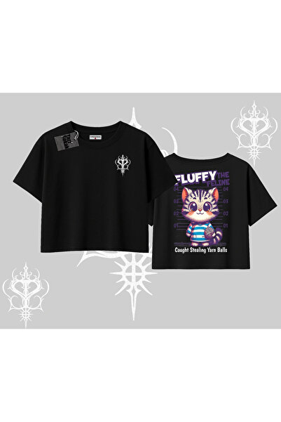 Tarzsokak Пухкав котарак с принт на гърба Огромна къса тениска с принт на котка