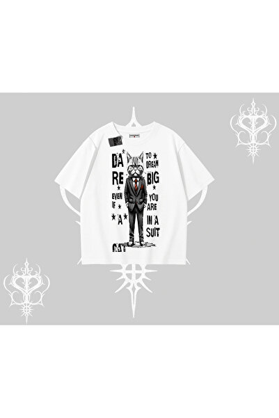 Tarzsokak Dream Big Written Suit mačka Štampano Oversize kroj Majica