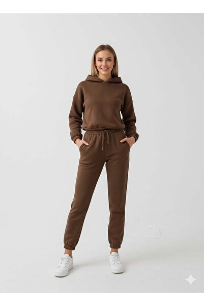 ModaPlaza Women's 3 Thread K Hooded Tracksuit Set