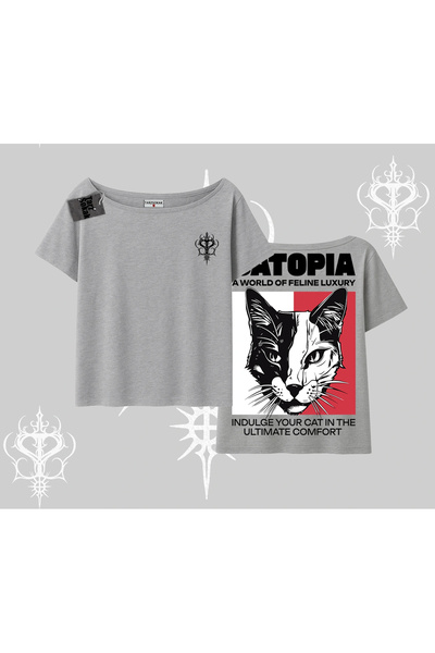 Tarzsokak تي شيرت عصري ذو طابع قطط مطبوع برقبة على شكل قارب