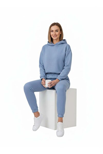 ModaPlaza Women's 3 Thread K Hooded Tracksuit Set