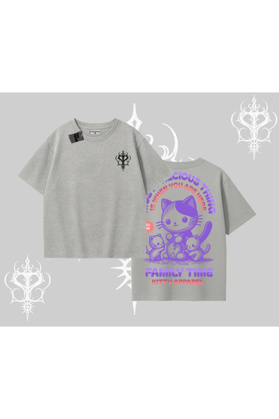 Tarzsokak Tricou supradimensionat cu imprimeu pe spate cu pisica mamă drăguță...