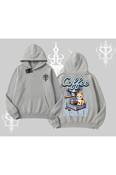 Tarzsokak Φούτερ με κουκούλα με στάμπα γάτας στην πλάτη και θέμα Coffee Meow ...