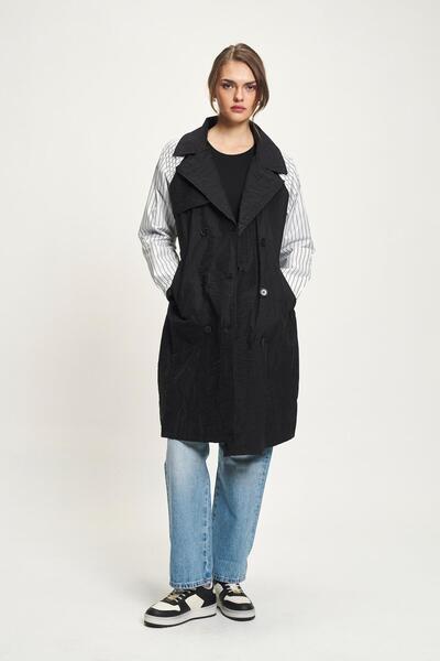 Lijuri Sırt Detaylı ve Kuşaklı Uzun Trençkot 7089 R1-B-K2