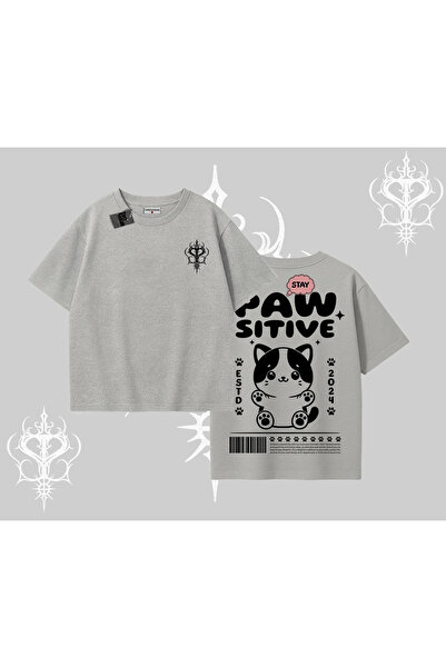 Tarzsokak Tricou supradimensionat cu imprimeu pe spate Paw Sitive Cat