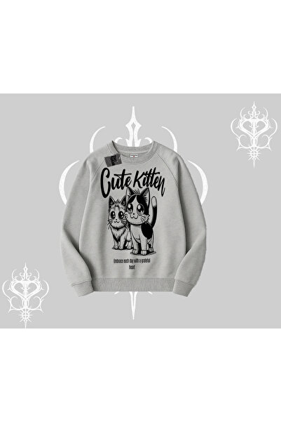 Tarzsokak Hanorac Biskilet cu imprimeu pisică drăguță și pisicuță simpatică s...