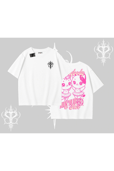 Tarzsokak Tricou supradimensionat cu imprimeu pe spate cu pisică drăguță și t...