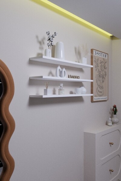 Livadeko 3'lü Dekoratif Duvar Rafı 90x15