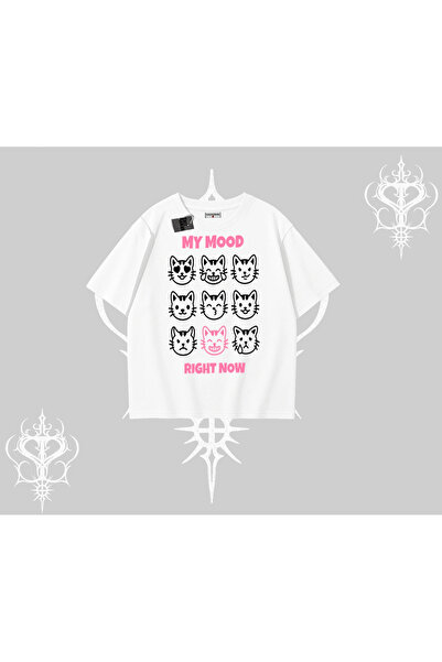 Tarzsokak تي شيرت قصة فضفاضة مكتوب عليه My Mood Right Now، تي شيرت لطيف على ش...