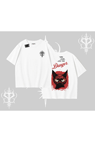 Tarzsokak Gothic mačka Back Štampano Oversize kroj Majica