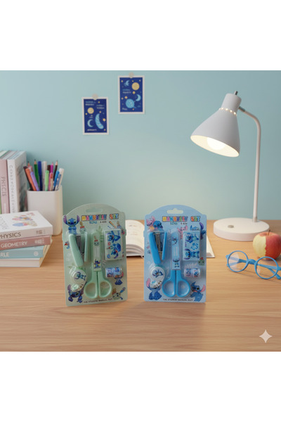 Livava Stitch Çok Amaçlı Kırtasiye Seti, Makas, Bant, Zımba