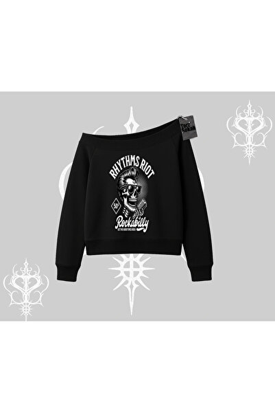 Tarzsokak Kayık Yaka Sweatshirt Rhythms Riot Vintage Rockabilly Skull Street ...