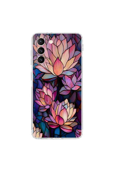 PrintiFy Samsung Galaxy S21 ile Uyumlu Vitray Sessiz Lotus Tasarımlı Şeffaf S...