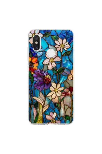 PrintiFy Xiaomi Mi 8 ile Uyumlu Vitray Mavi Bahar Tasarımlı Şeffaf Silikon Kılıf