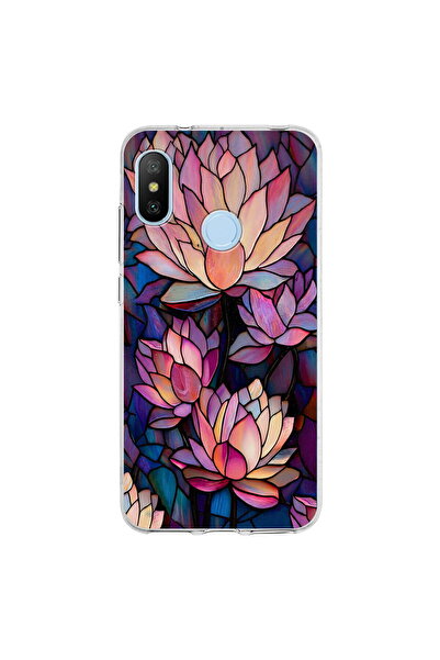 PrintiFy Xiaomi Mi A2 Lite ile Uyumlu Vitray Sessiz Lotus Tasarımlı Şeffaf Si...