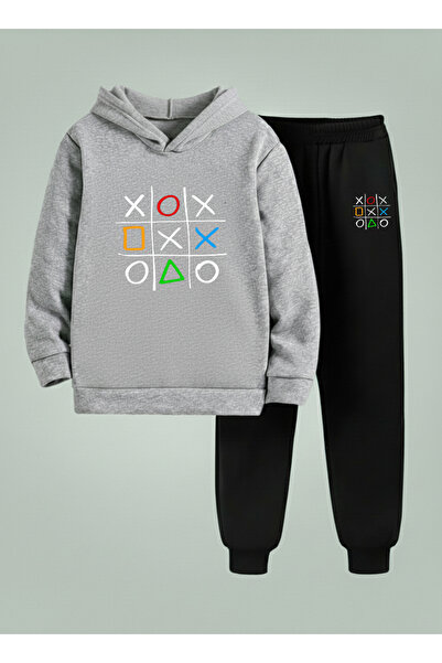 LORVEX Унисекс детска суитшърт - спортен екип (с качулка) X-O-X с принт 3-Thr...