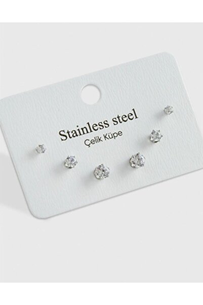 Evalia Takı Kadın 6'Lı Zirkon Tek Taşlı Çelik Küpe