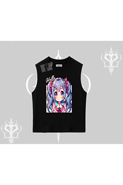 Tarzsokak Tricou fără mâneci Hello Anime Girl cu imprimeu cu personaj drăguț