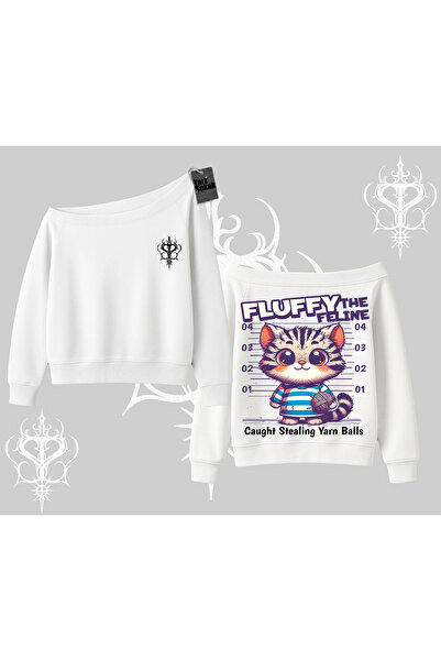 Tarzsokak Hanorac cu guler bărcuță, cu imprimeu drăguț cu pisică scrisă pe sp...